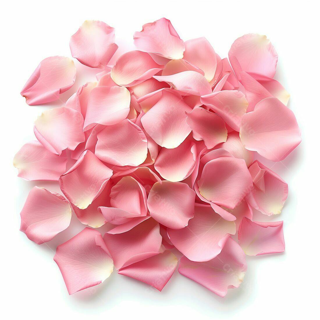 Pétalas de rosa rosa claro sobre fundo branco