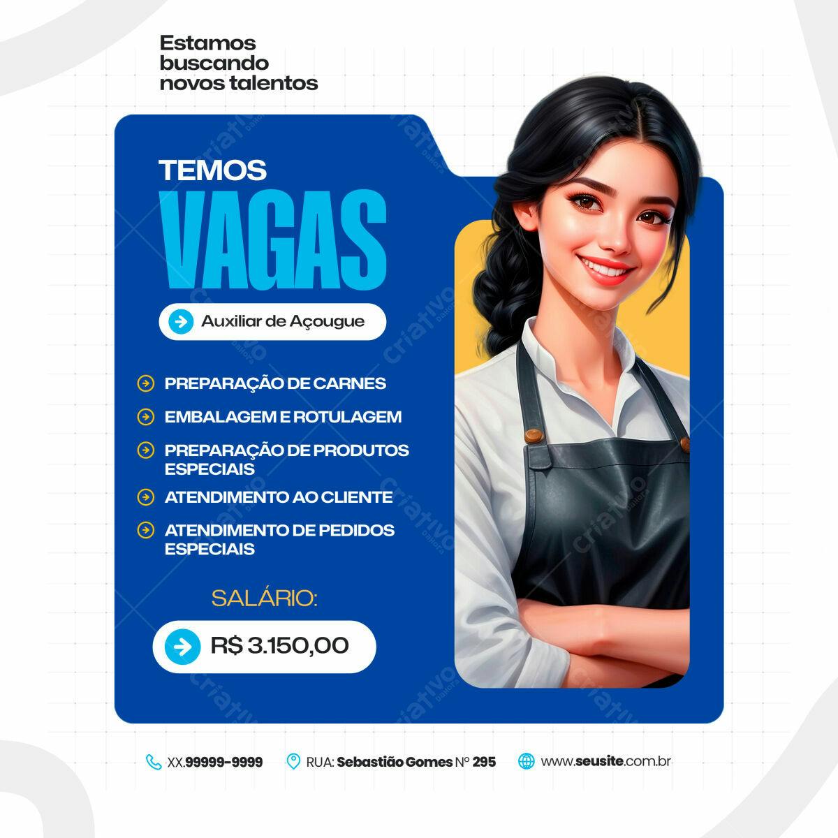 Flyer Vagas de Emprego Açougue PSD Editável