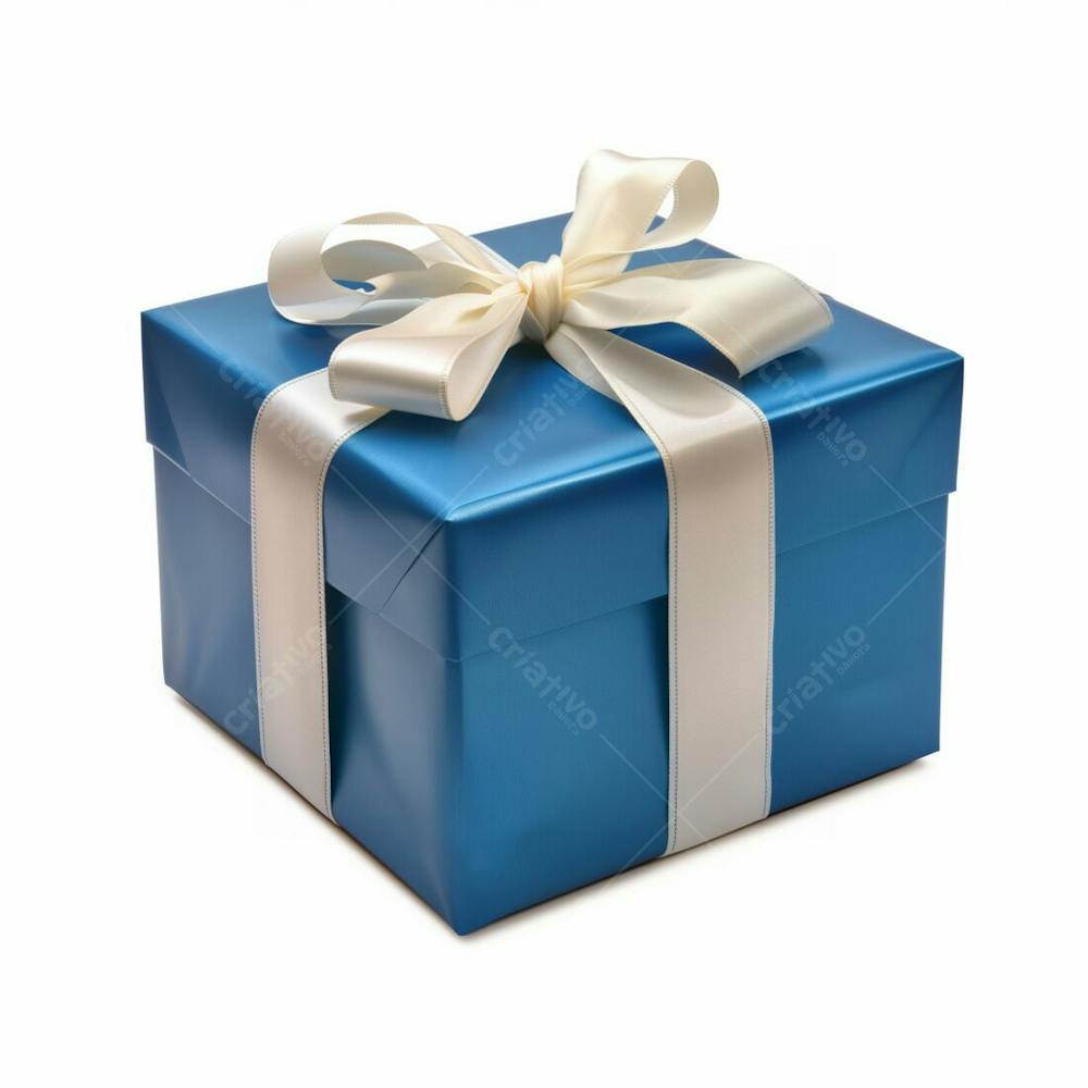 Presente Azul Com Um Laço De Fita Branco