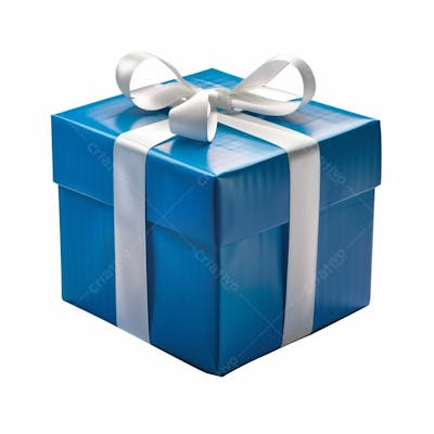 Presente Azul Com Um Laço De Fita Branco