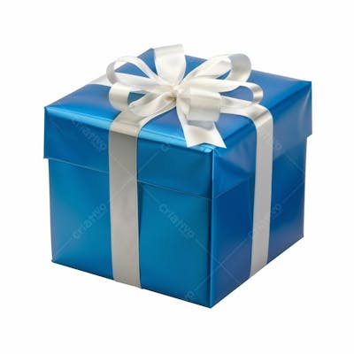 Presente Azul Com Um Laço De Fita Branco