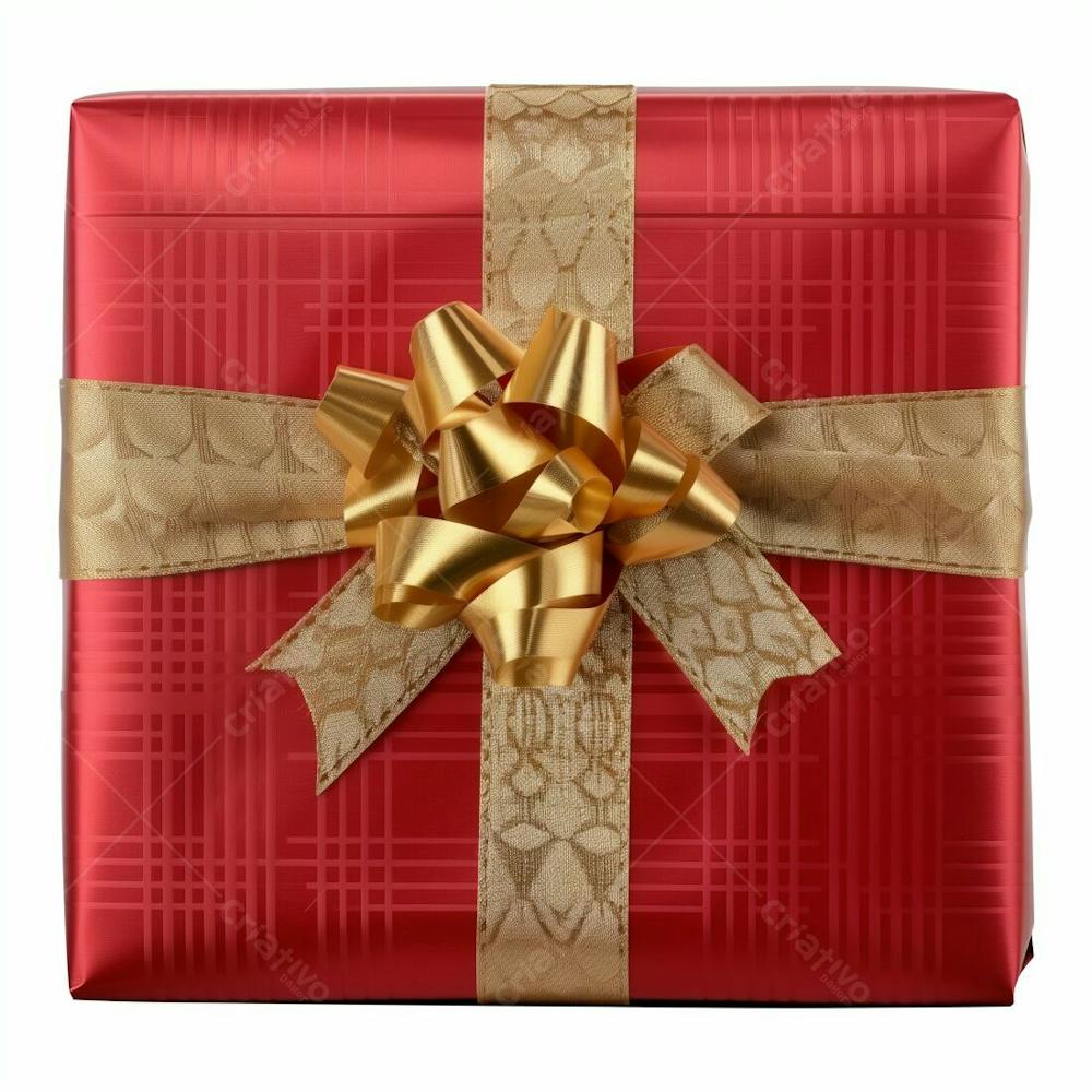 Presente Vermelho Com Um Laço De Fita Dourado
