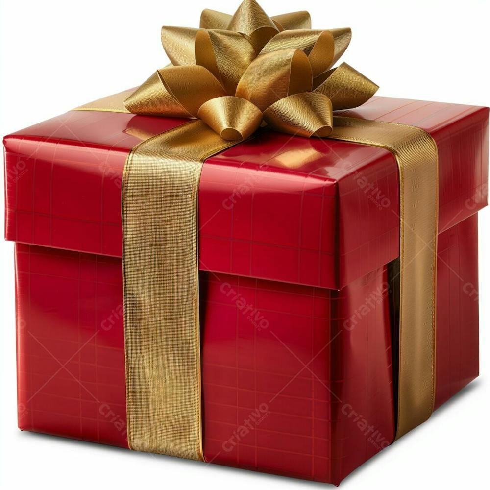 Presente Vermelho Com Um Laço De Fita Dourado