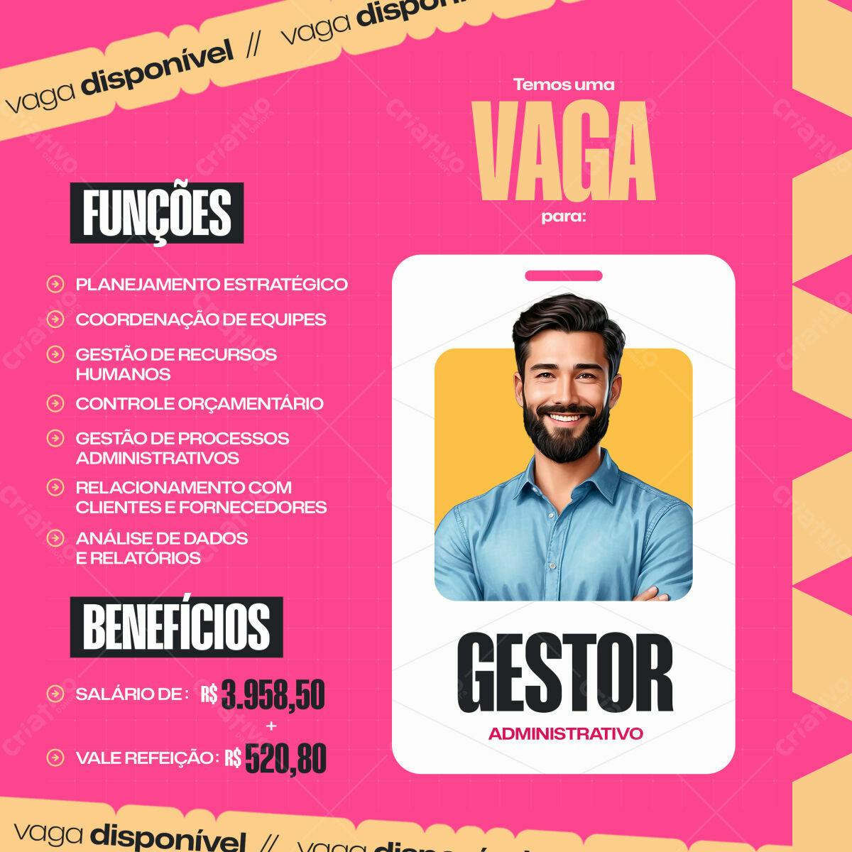 Vaga Gestor Administrativo PSD Editável
