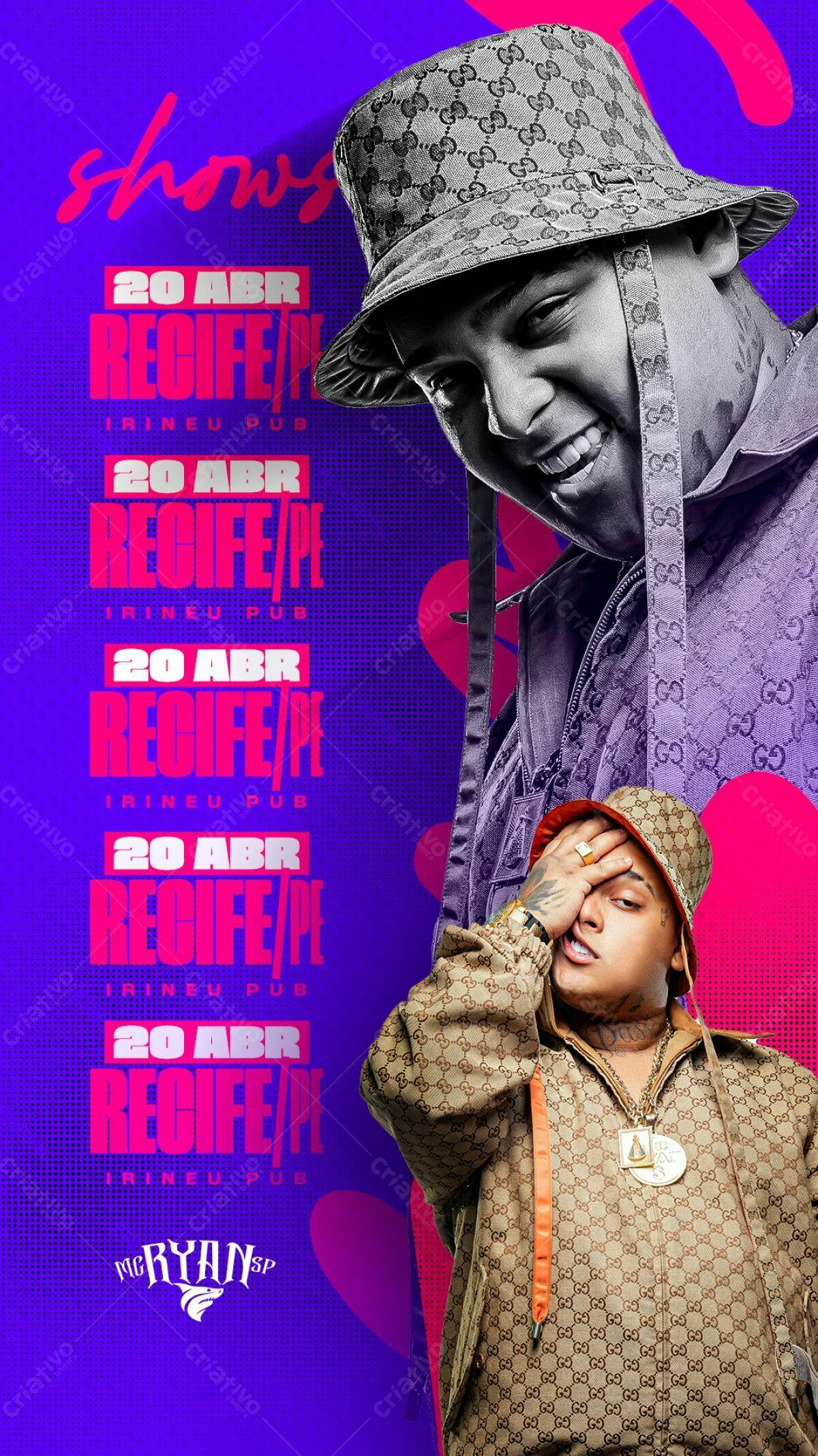 Flyer Show MC Ryan Recife PE PSD Editável