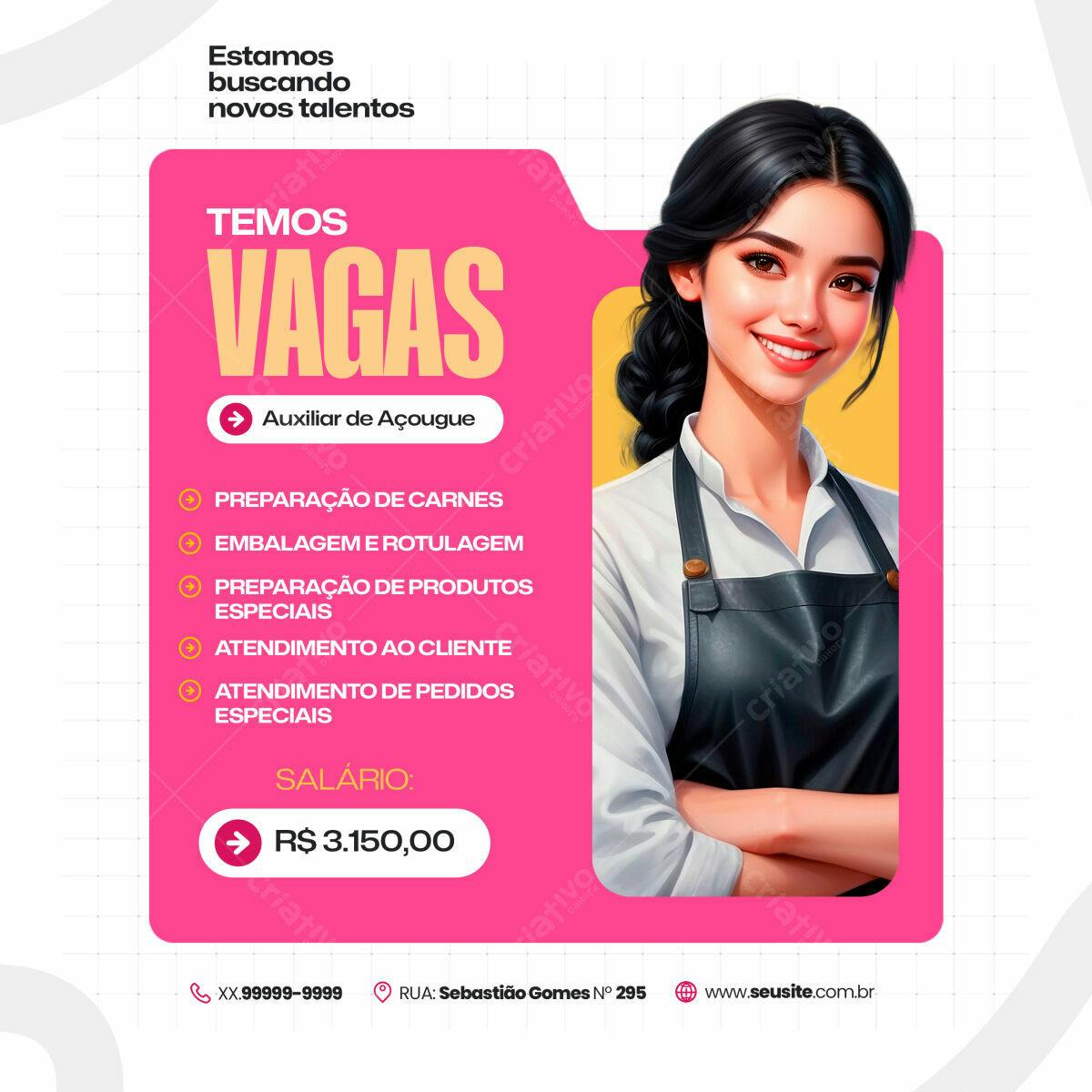 Flyer Vagas de Emprego Açougue PSD Editável