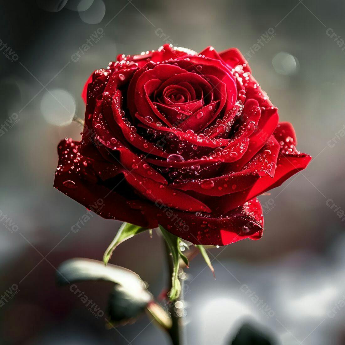 Rosa vermelha com gotas de orvalho