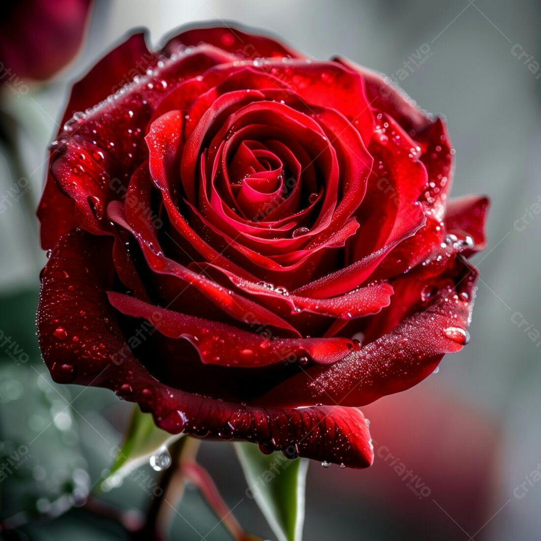 Rosa vermelha com gotas de orvalho