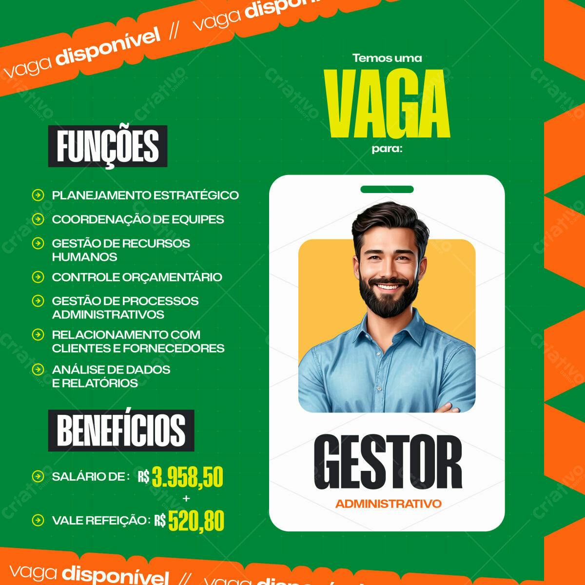 Vaga para Gestor Administrativo PSD Editável