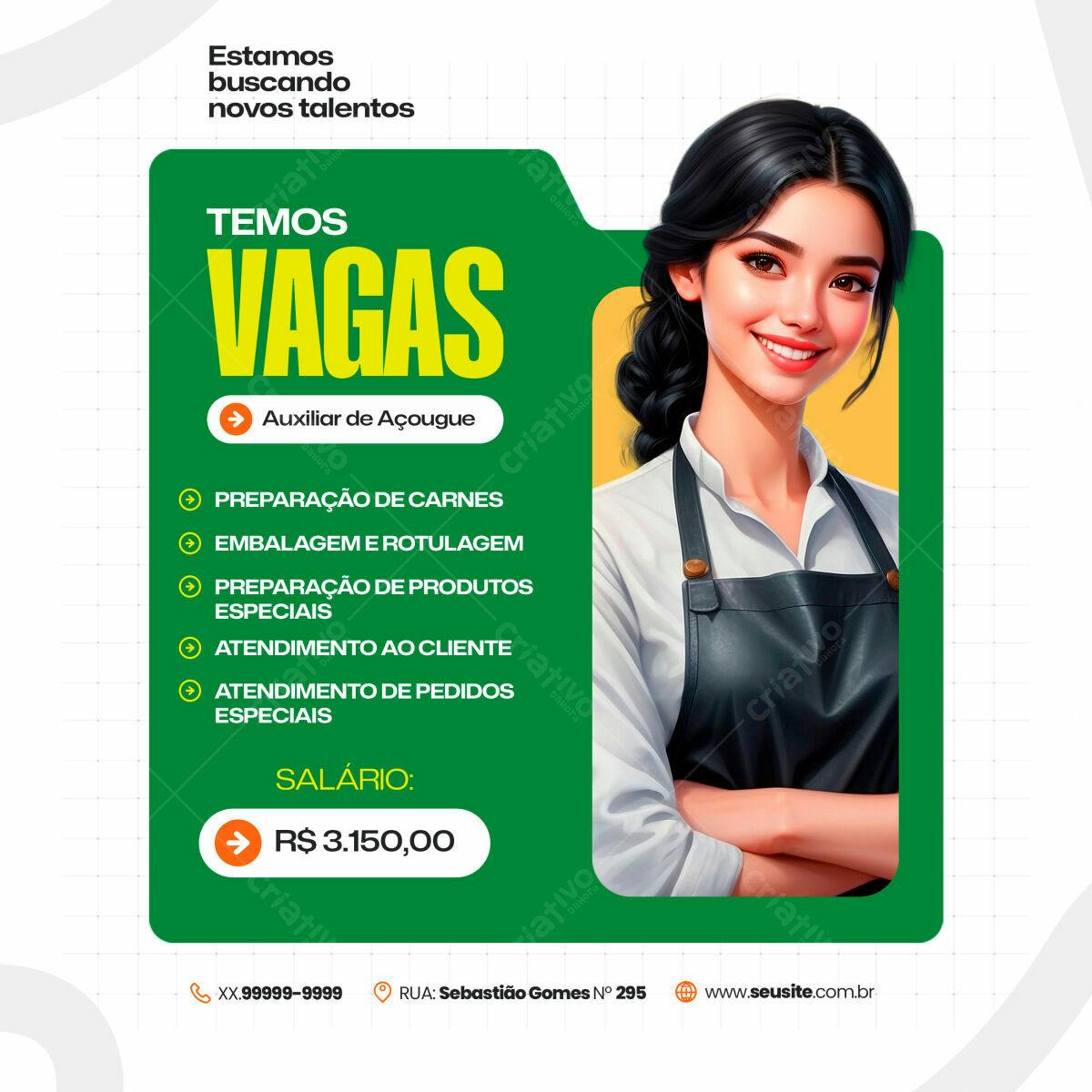 Flyer Vagas de Emprego Açougue PSD Editável