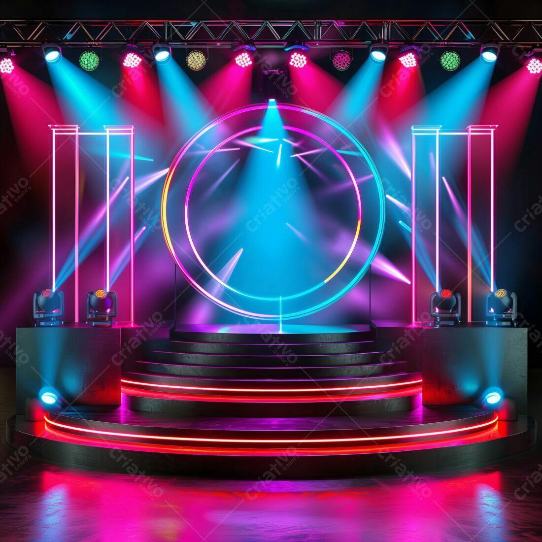 Palco Neon com Iluminação Pink e Azul