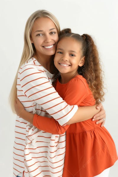 Uma Mãe Morena Com A Sua Filha Abraçada