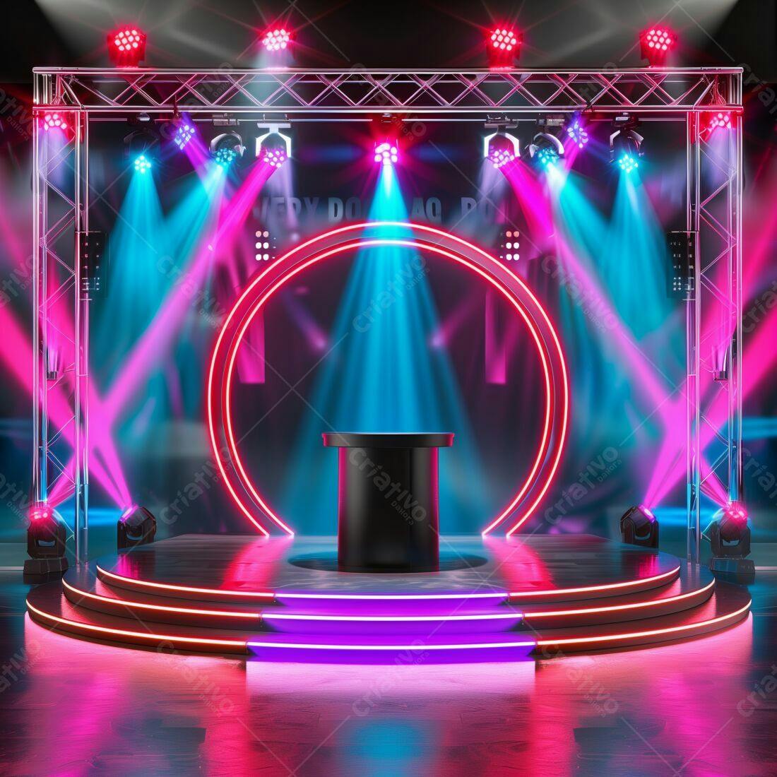 Palco Neon com Mesa Central para Evento