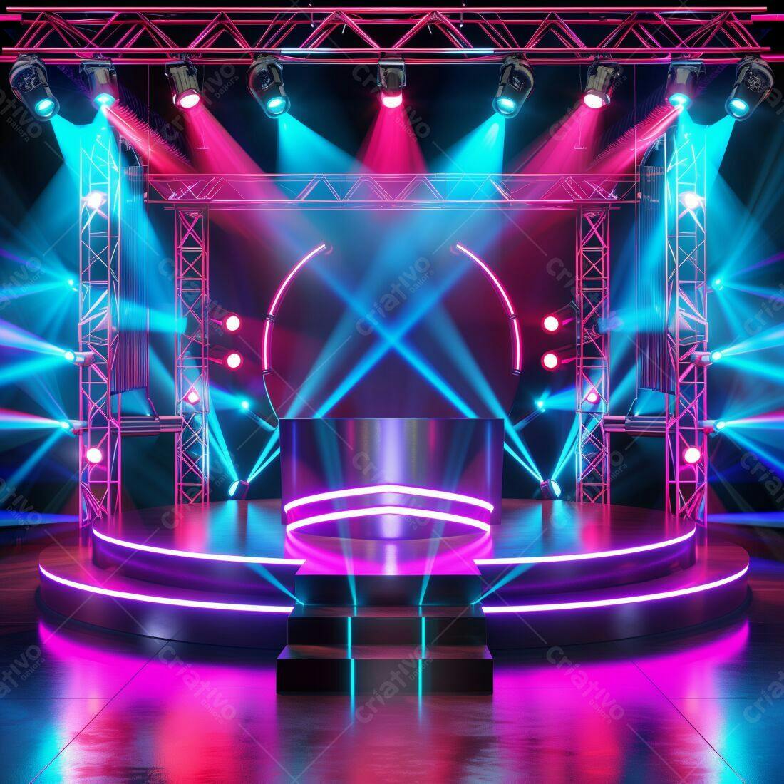 Palco Neon para Show com Iluminação Pink e Azul