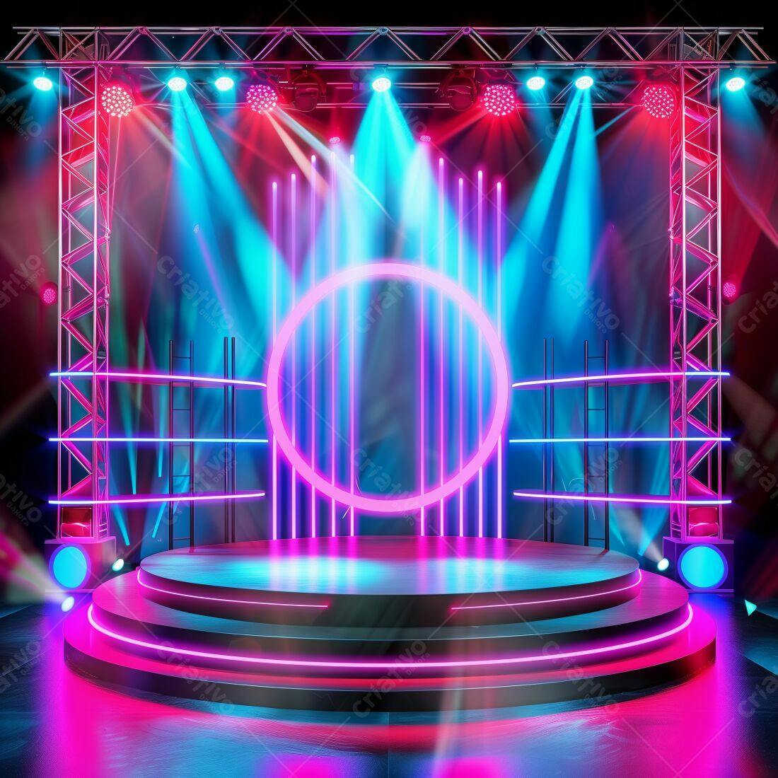 Palco Neon com Luzes Rosa e Azul