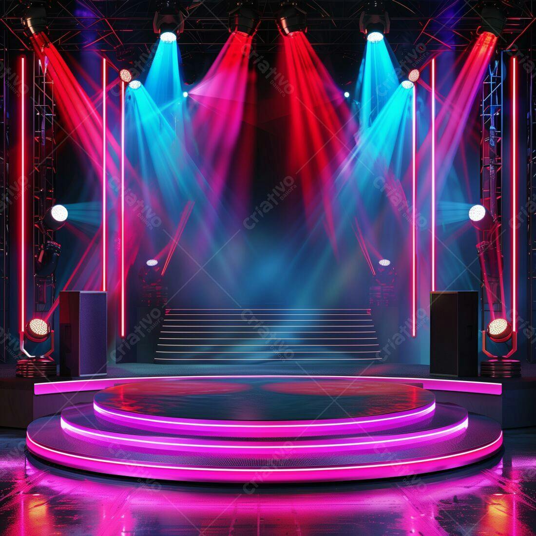 Palco Neon Rosa com Luzes Vermelhas e Azuis