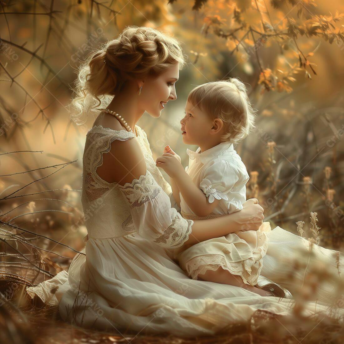 Mãe e filha em bosque outonal