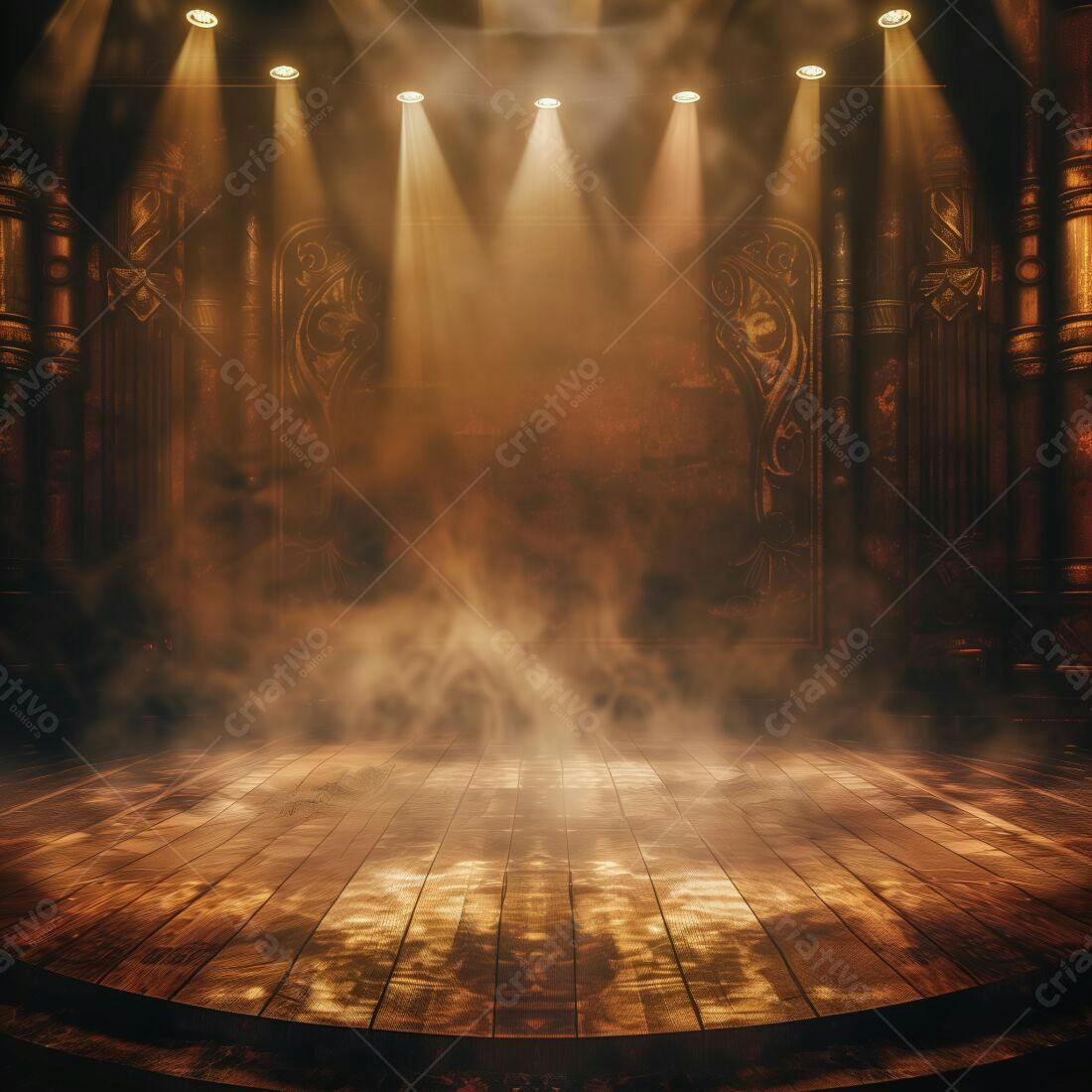 Palco de madeira com iluminação dramática