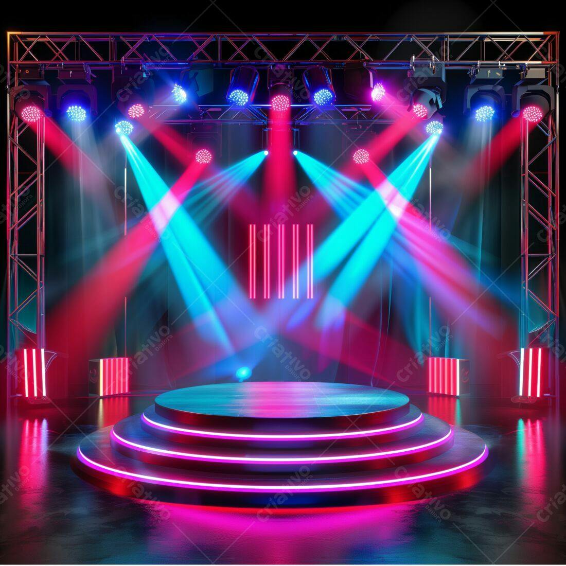 Palco com Iluminação Neon Rosa e Azul