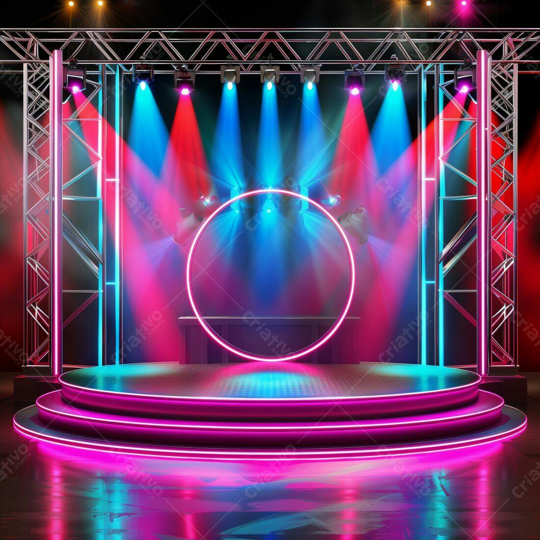 Palco Neon com Iluminação Rosa e Azul