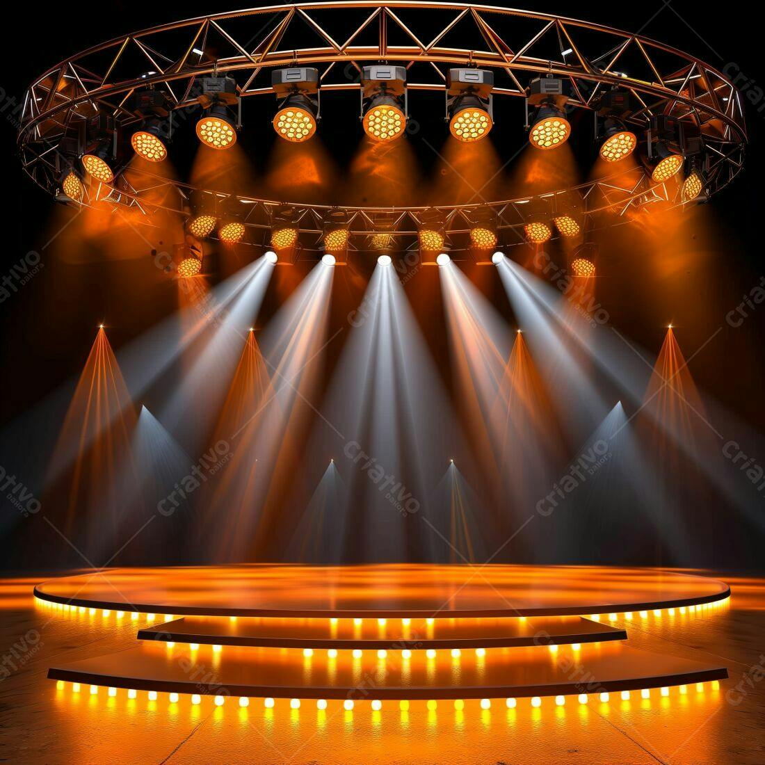 Palco iluminado com luzes laranja
