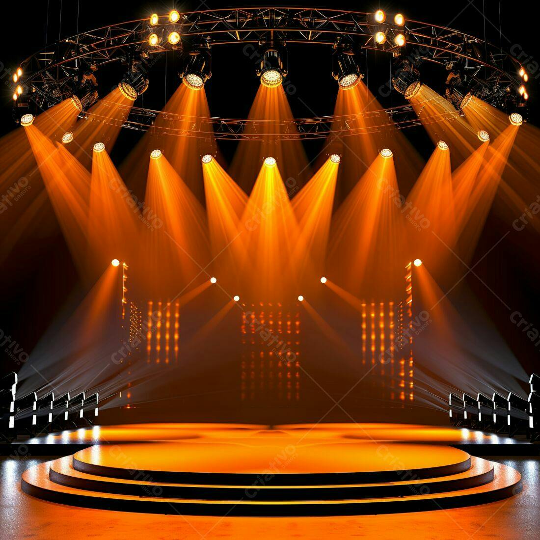 Palco iluminado com luzes laranja