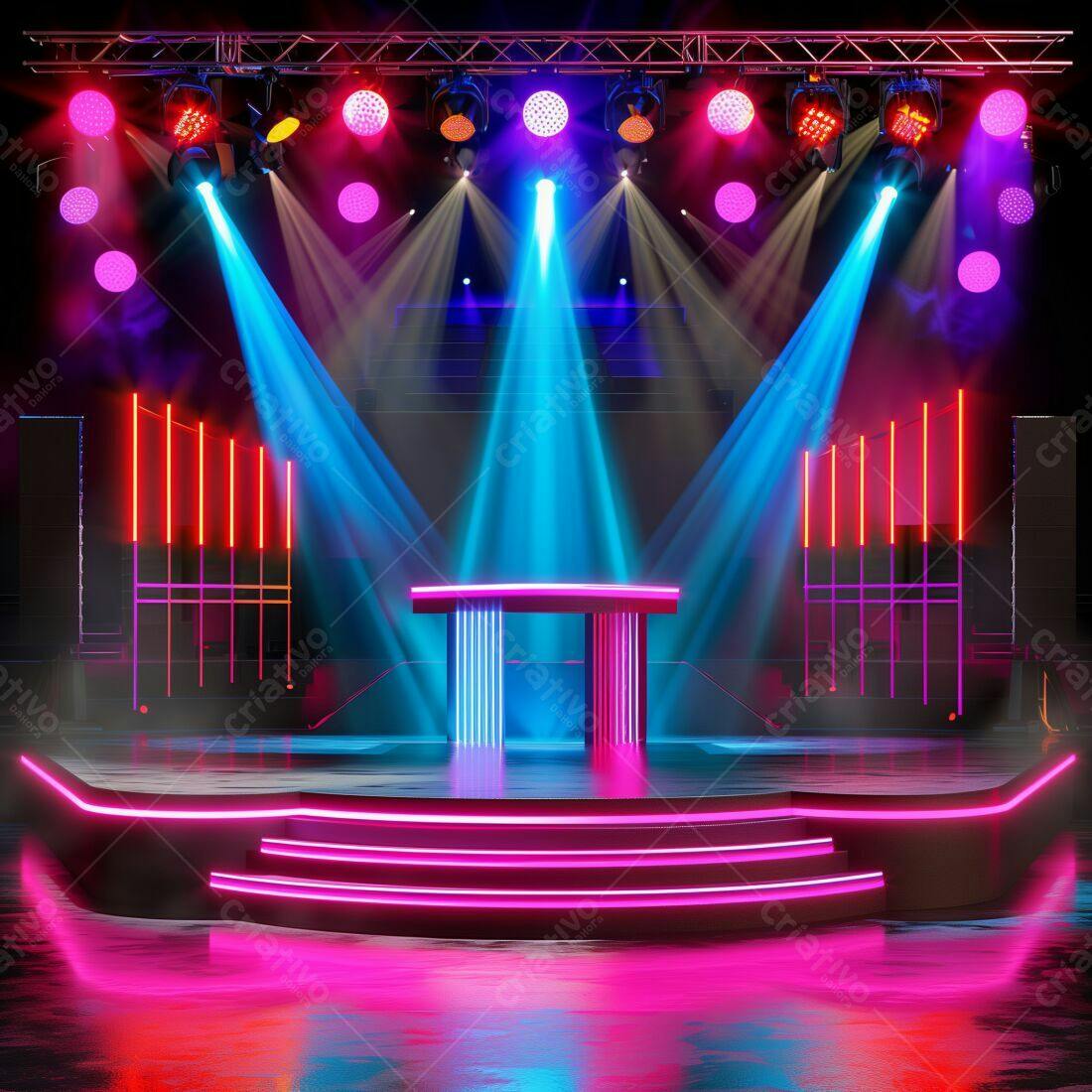 Palco Neon para Show com Iluminação Pink e Azul