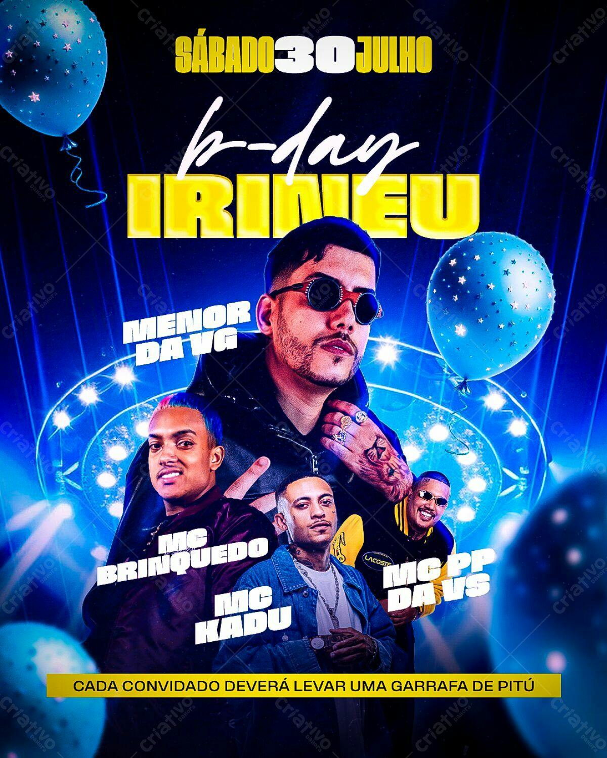 Flyer Festa de Aniversário Irineu PSD Editável