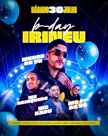 Flyer evento b day irineu feed psd editável