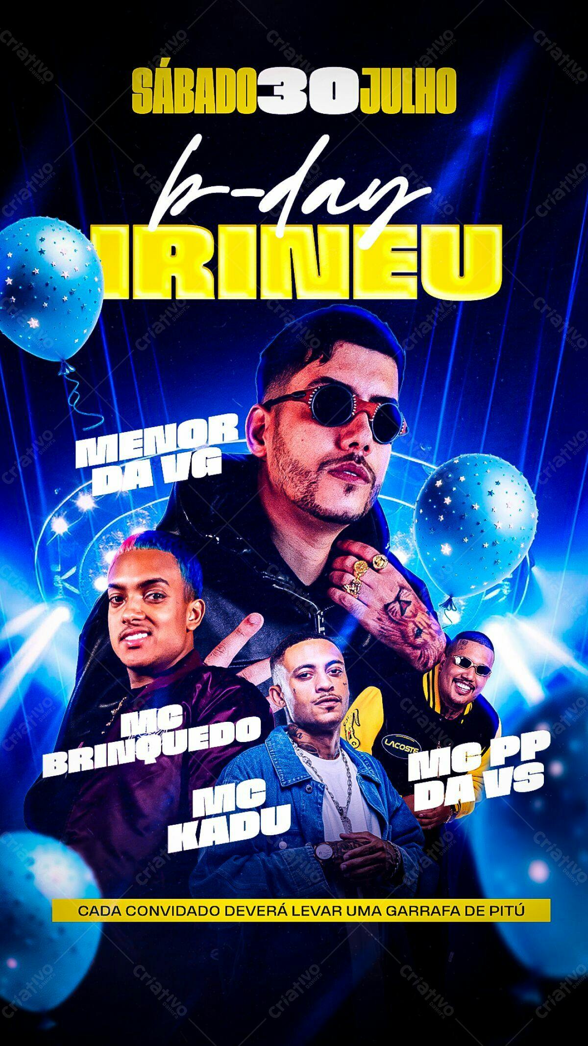 Flyer Aniversário Irineu 30/07 PSD Editável