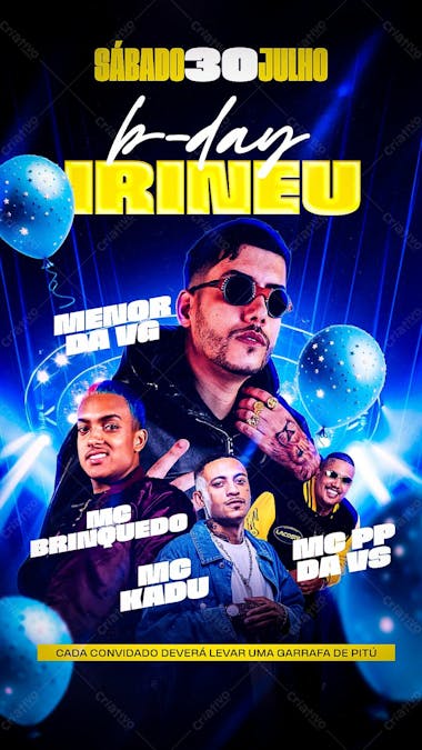 Flyer evento b day irineu stories psd editável