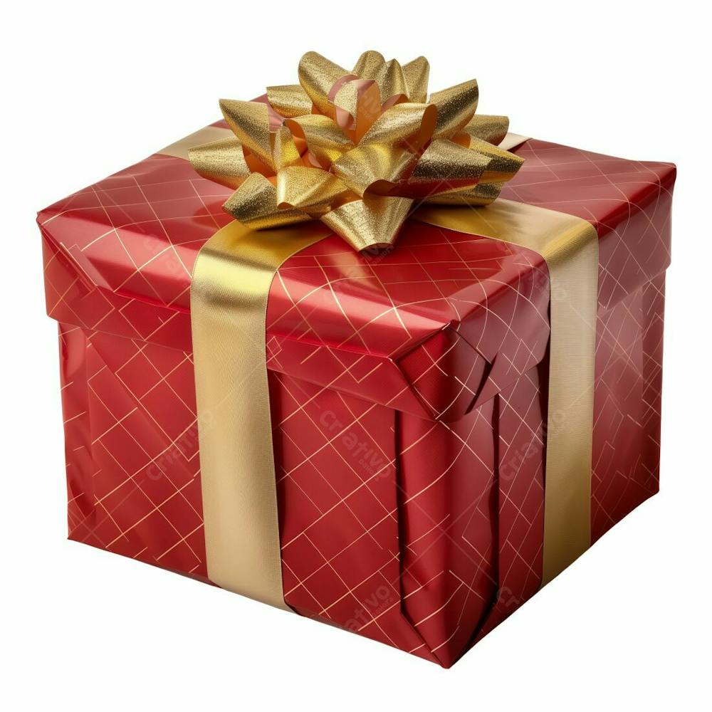 Presente Vermelho Com Um Laço De Fita Dourado