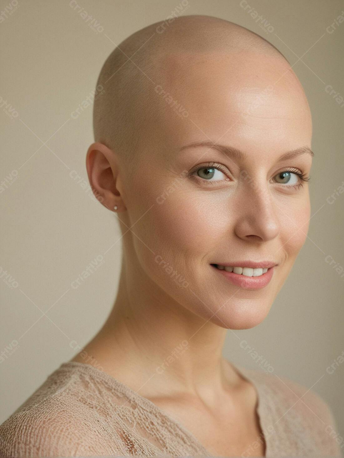 Mulher careca sorrindo retrato pele clara