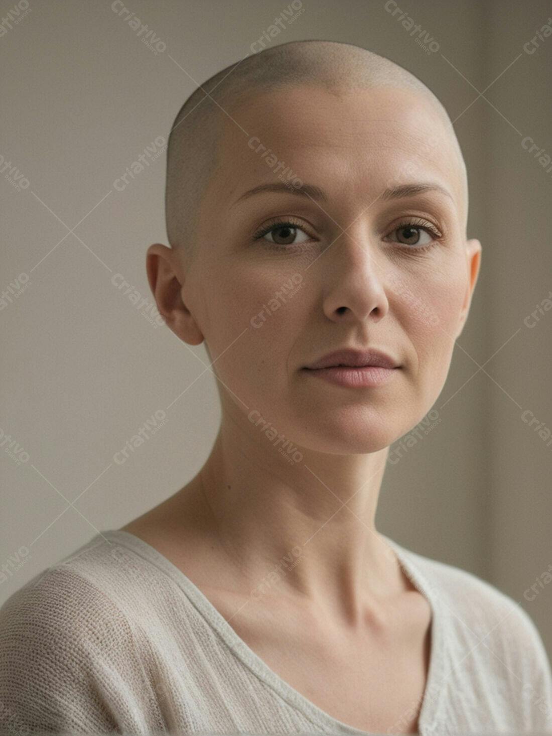 Mulher careca sorrindo retrato próximo