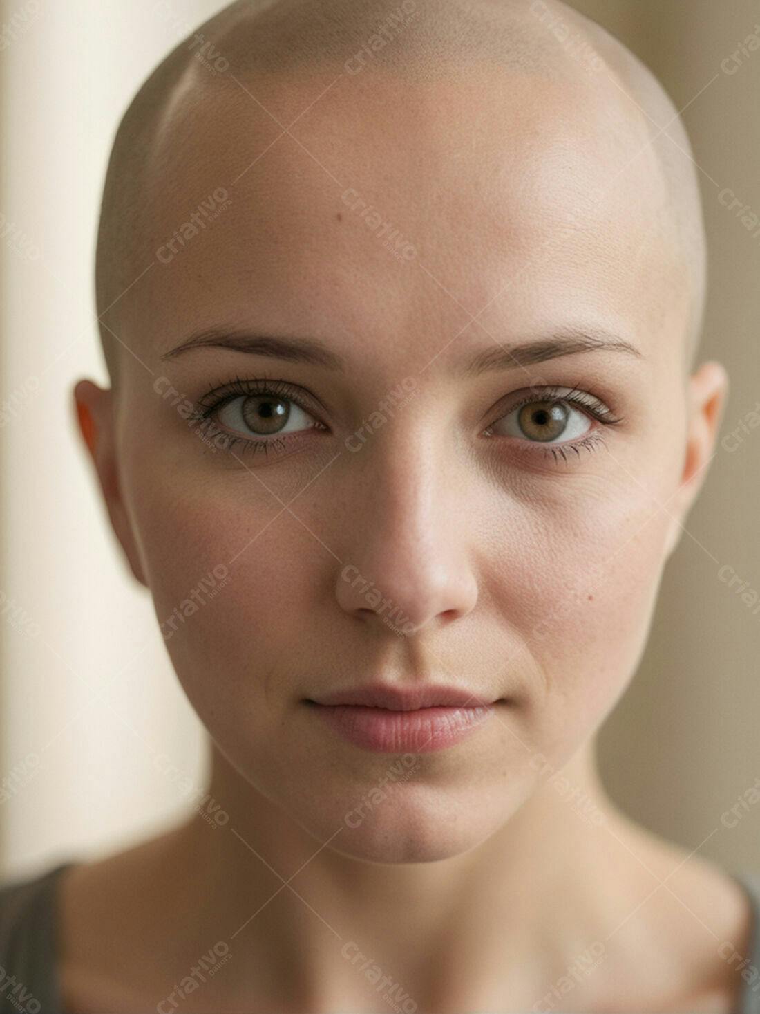 Mulher careca rosto sério retrato