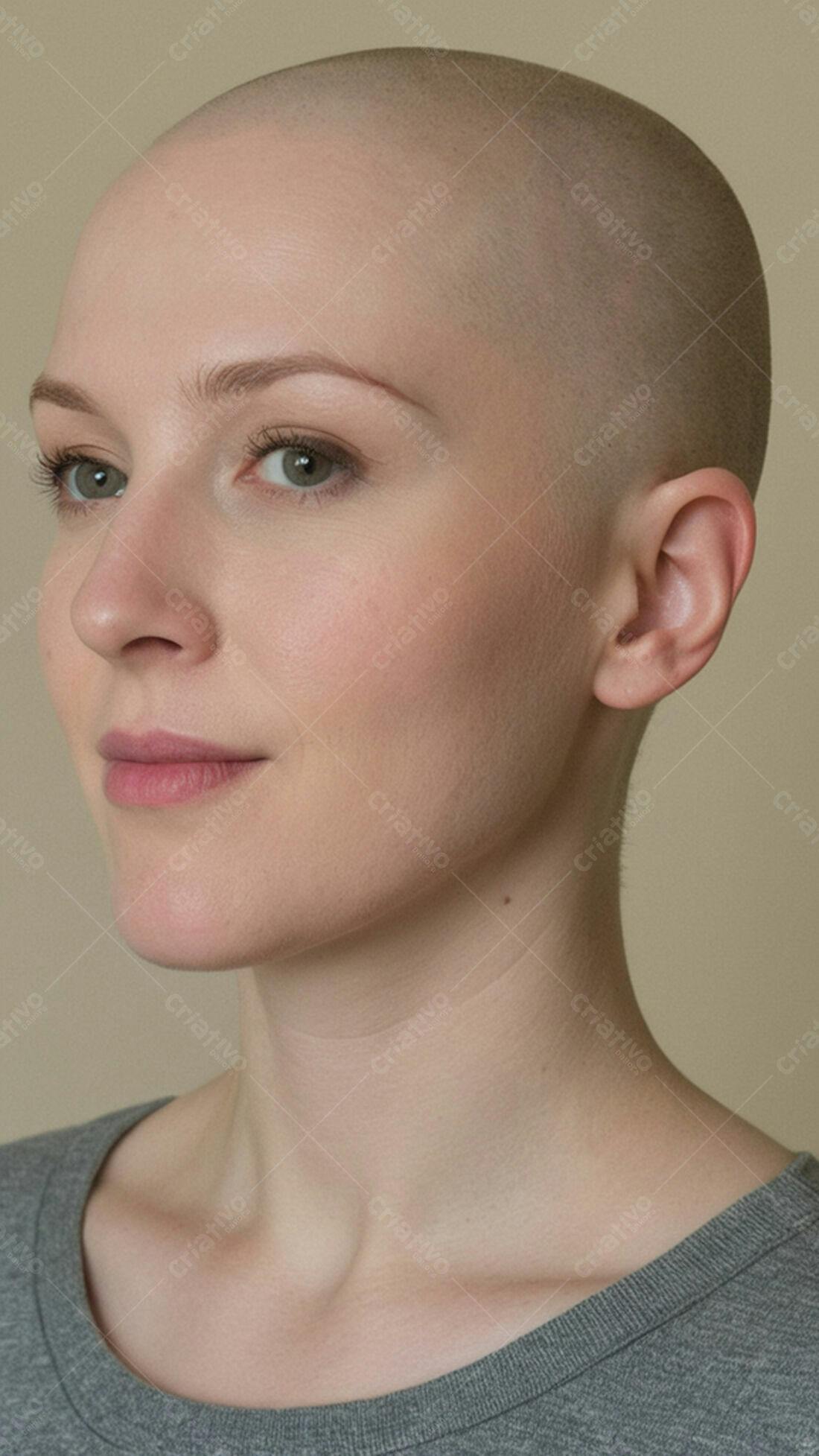 Mulher careca rosto perfil tons neutros