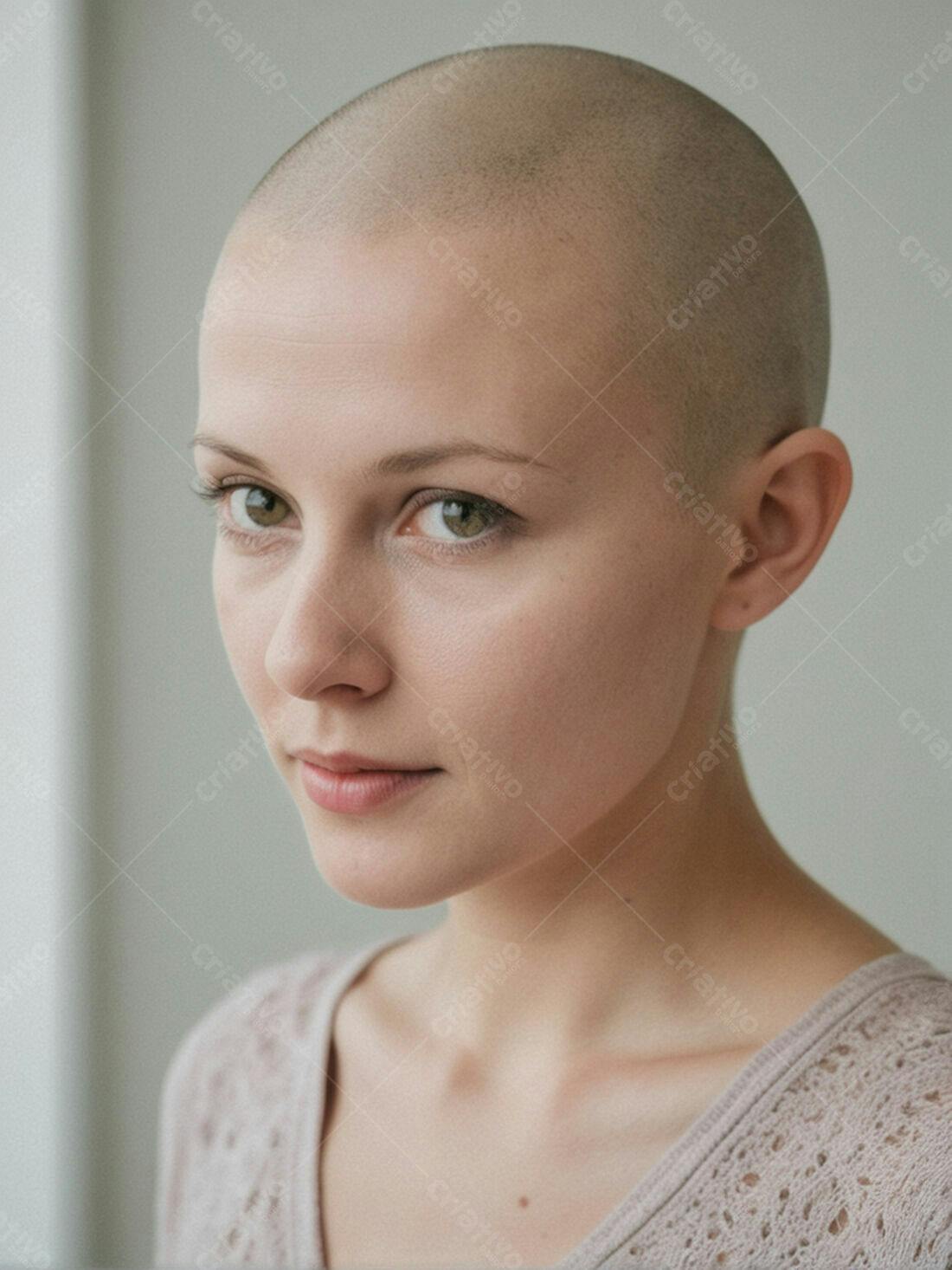 Mulher careca retrato tons neutros