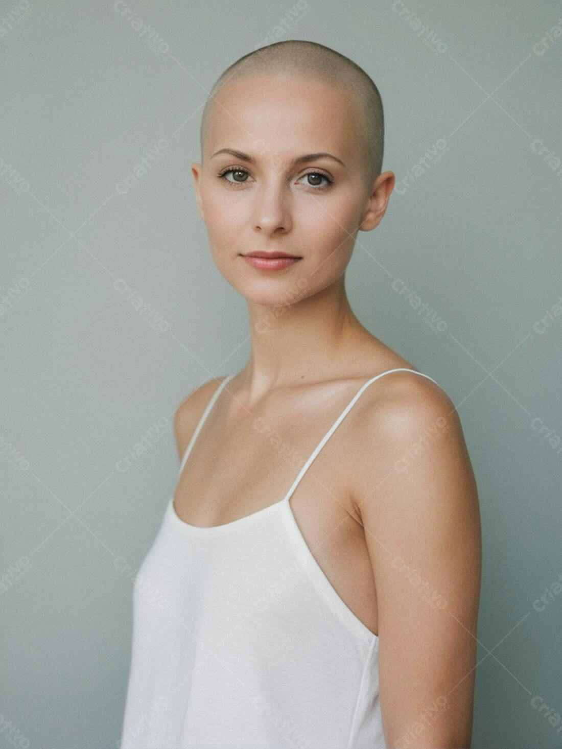 Mulher careca usando top branco
