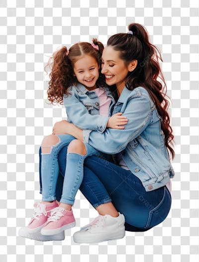 Mãe Com A Sua Filha Sentada No Colo, Felizes