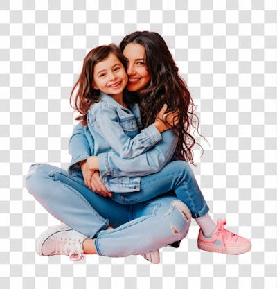 Mãe Com A Sua Filha Sentada No Colo, Felizes