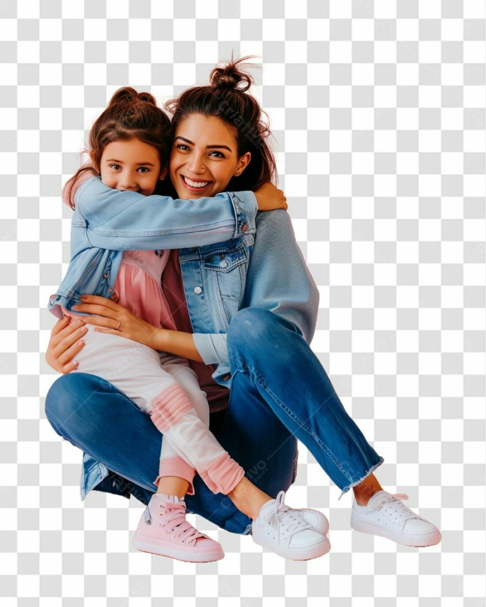 Mãe Com A Sua Filha Sentada No Colo, Felizes