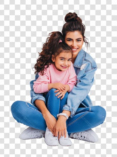 Mãe Com A Sua Filha Sentada No Colo, Felizes