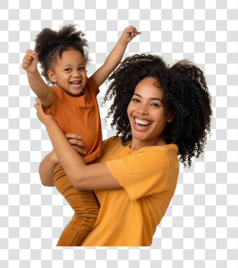 Mãe Negra Com A Sua Filha No Colo, Felizes, Sorriso No Rosto