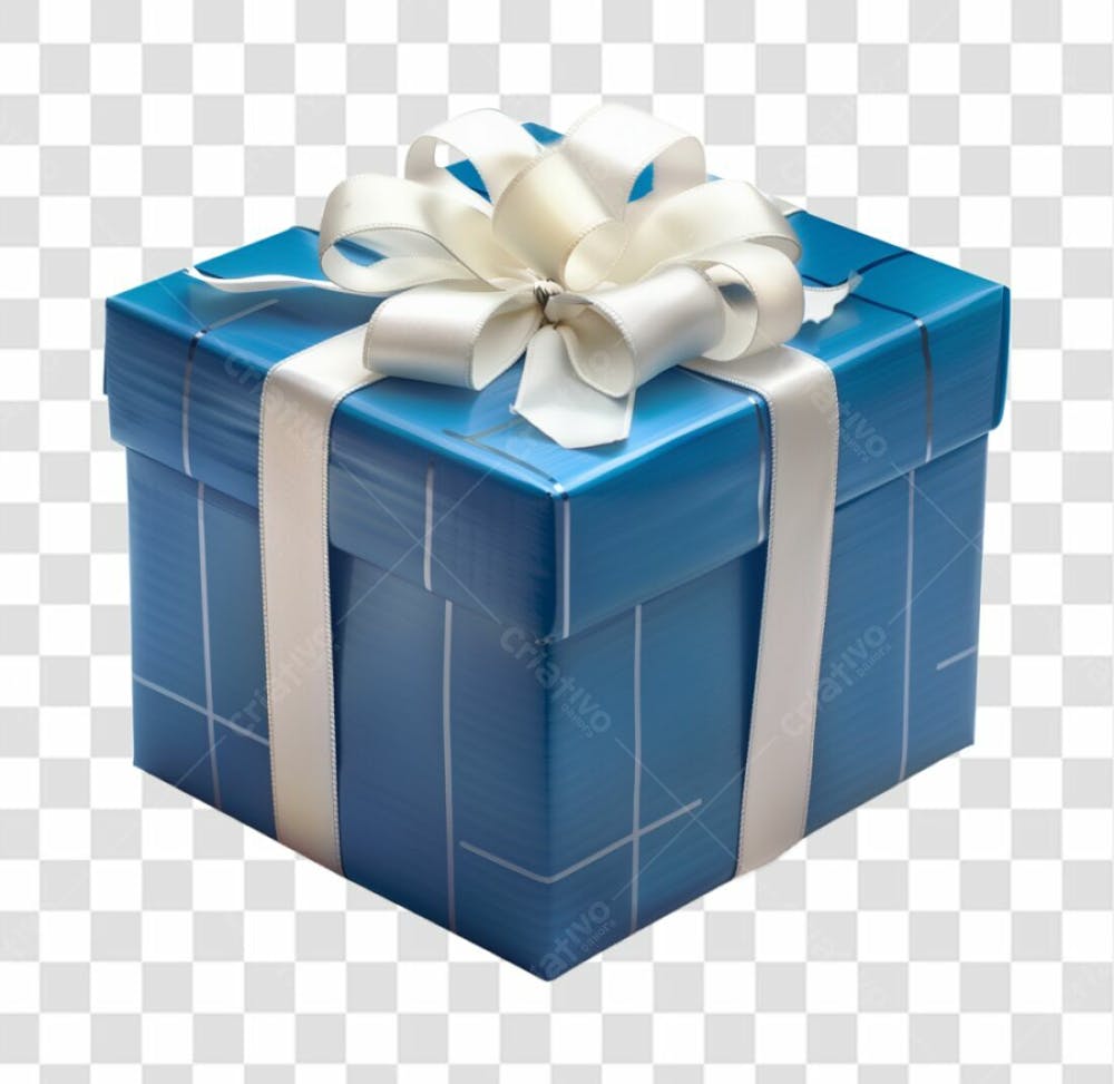 Presente Azul Com Um Laço De Fita Branco