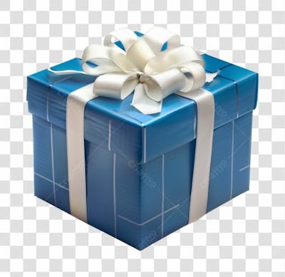 Presente Azul Com Um Laço De Fita Branco