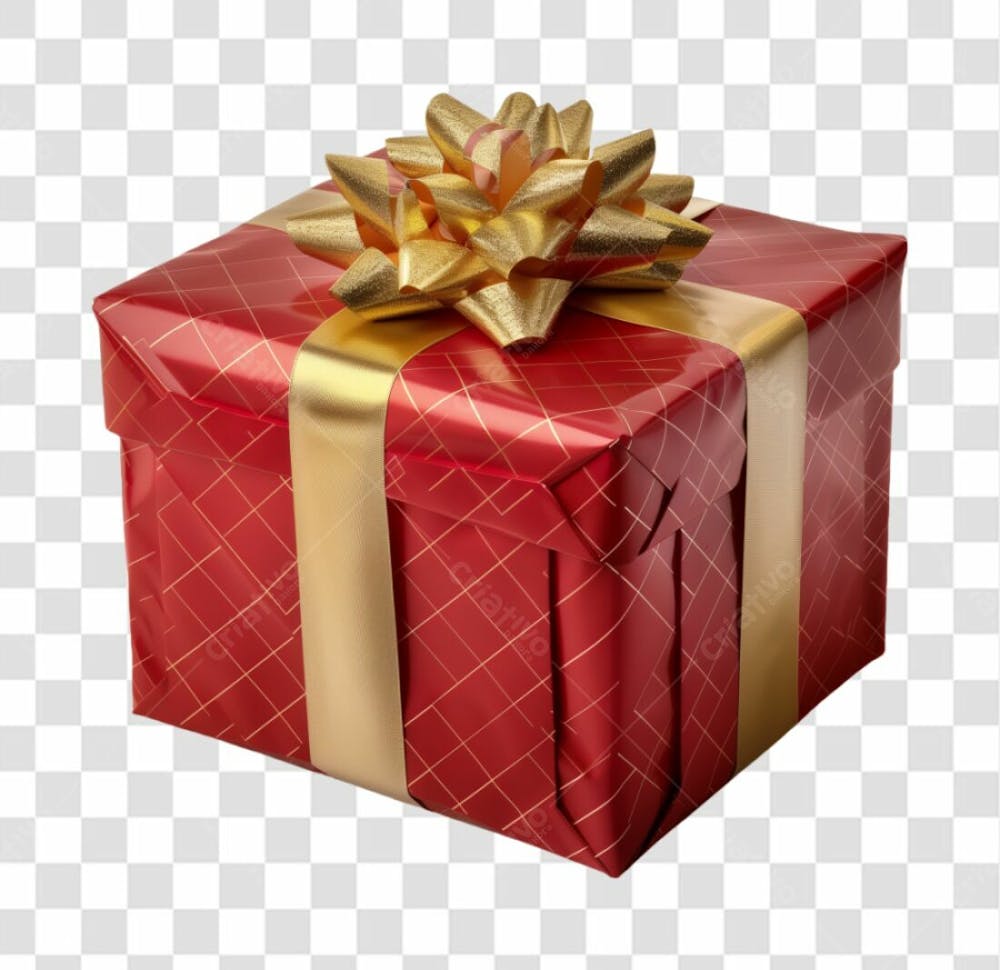Presente Vermelho Com Um Laço De Fita Dourado