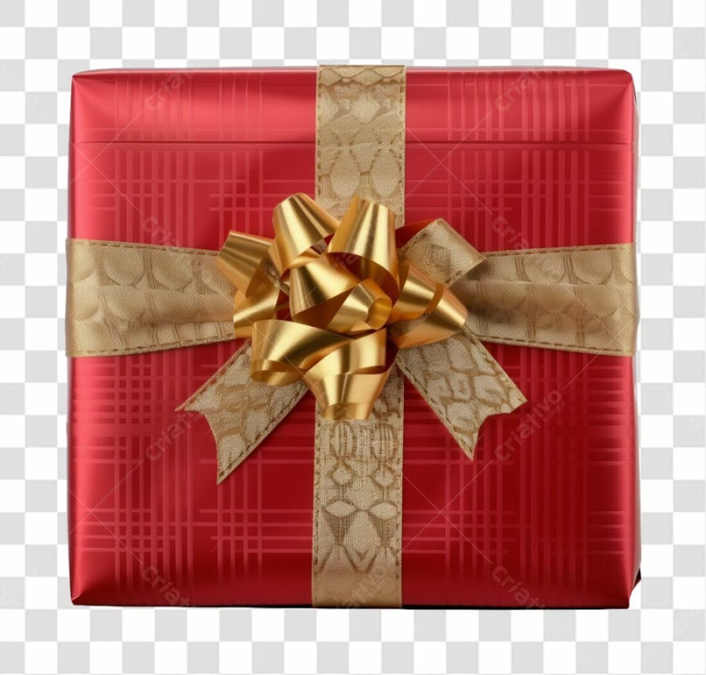 Presente Vermelho Com Um Laço De Fita Dourado