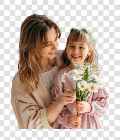 Uma Mãe Com A Sua Filha Abraçada, Felizes E Sorrindo