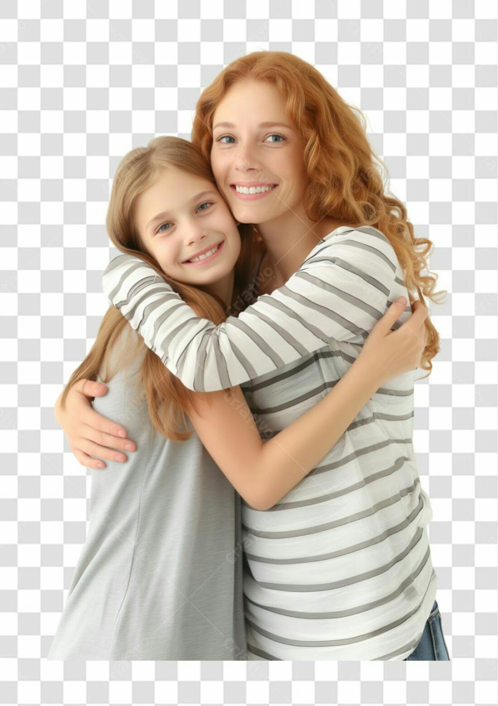 Uma Mãe Com A Sua Filha Abraçada, Felizes E Sorrindo
