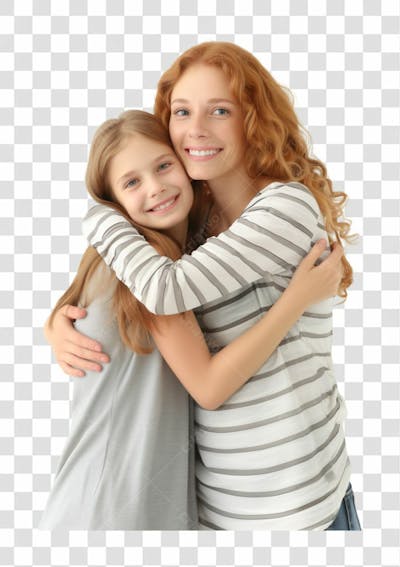 Uma Mãe Com A Sua Filha Abraçada, Felizes E Sorrindo